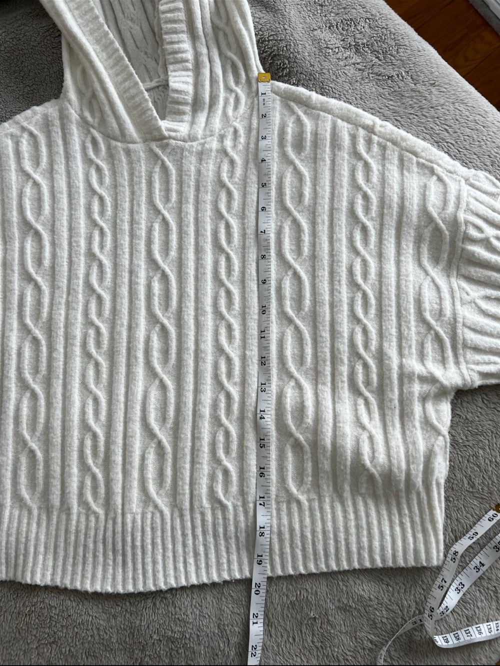 Alo Yoga Cable Knit Winter Bliss Hoodie Ivory White Medium - Picture 5 of 7